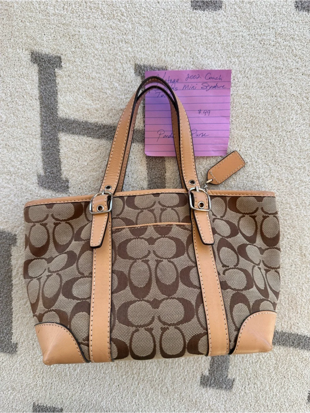 Coach Brown Signature Canvas Shoulder Bag with Tan Trim 2002 Hampton Coach tote